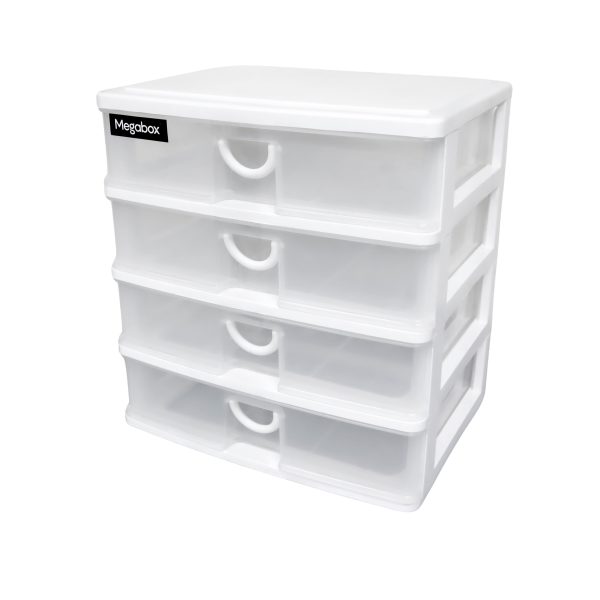 Megabox 4-Layered Medium Mini Drawer 34 x 24 x 36cm (MG-168S-4L) - White For Sale