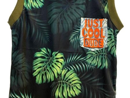 Landmark Muscle Set Cool Dude with Leaves Patch Pocket Print and Plain Shorts Olive Orange Supply