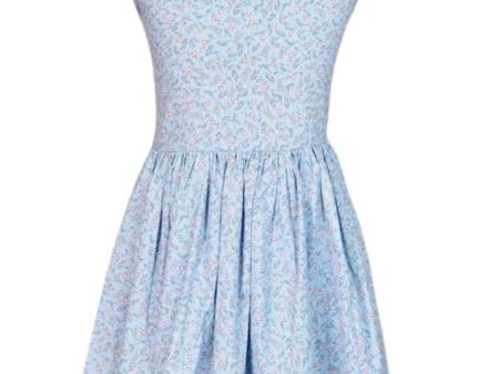 Landmark Round Neck Dress Sleeveless V-Back with Tie Knot Floral Print - Floral Blue Online Sale