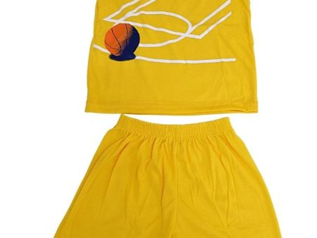 Landmark Short Set Sando 2-Tone Basketball Free - Throw Print - Mole Yellow Discount