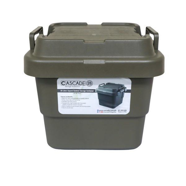 Cascade Square Outdoor Storage Container 30L 39 x 38 x 36cm - Green For Discount